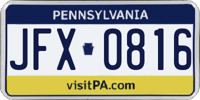 PA license plate JFX0816
