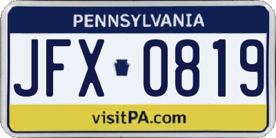 PA license plate JFX0819