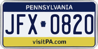 PA license plate JFX0820