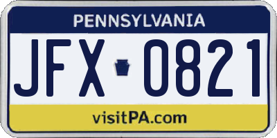 PA license plate JFX0821