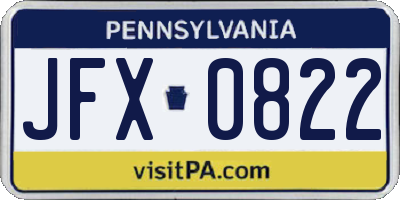 PA license plate JFX0822