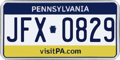 PA license plate JFX0829