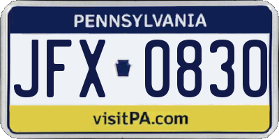 PA license plate JFX0830