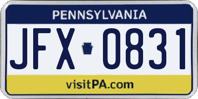 PA license plate JFX0831