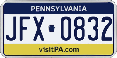 PA license plate JFX0832
