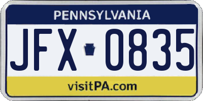 PA license plate JFX0835