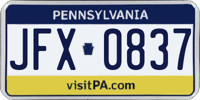 PA license plate JFX0837