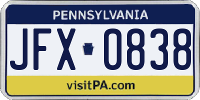 PA license plate JFX0838