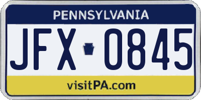 PA license plate JFX0845