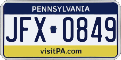 PA license plate JFX0849