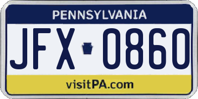 PA license plate JFX0860
