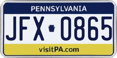 PA license plate JFX0865
