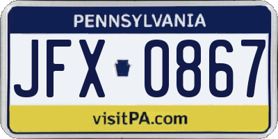 PA license plate JFX0867