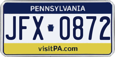 PA license plate JFX0872
