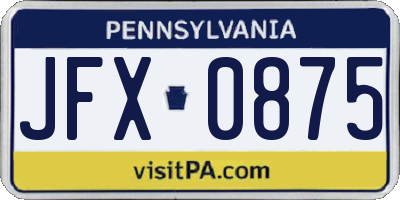 PA license plate JFX0875