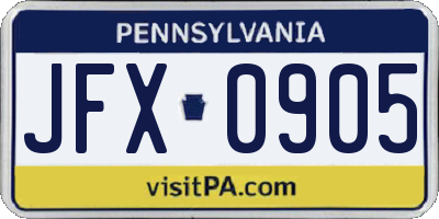 PA license plate JFX0905
