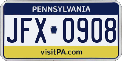 PA license plate JFX0908
