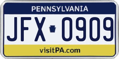 PA license plate JFX0909