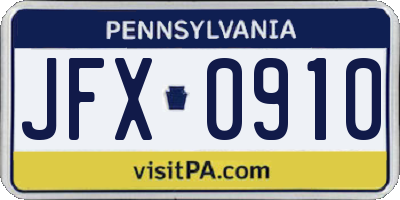 PA license plate JFX0910
