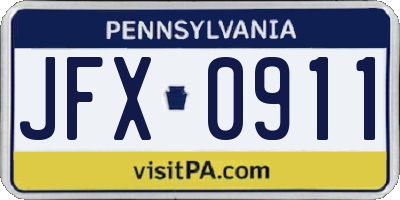 PA license plate JFX0911