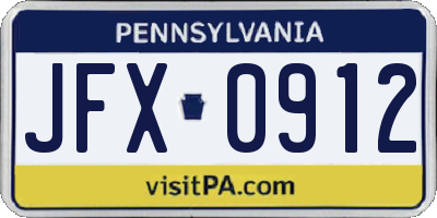 PA license plate JFX0912