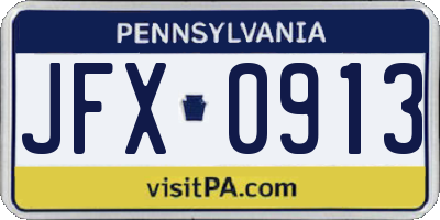PA license plate JFX0913