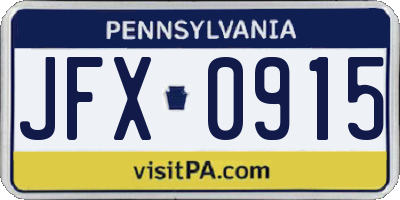 PA license plate JFX0915