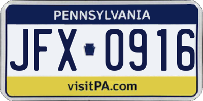 PA license plate JFX0916