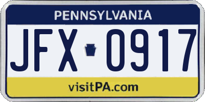 PA license plate JFX0917