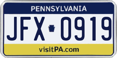 PA license plate JFX0919