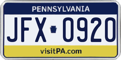 PA license plate JFX0920