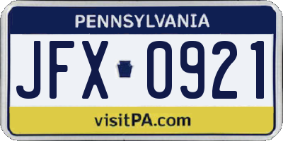 PA license plate JFX0921