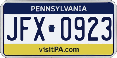 PA license plate JFX0923