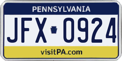 PA license plate JFX0924