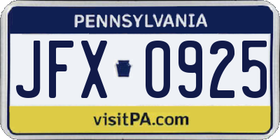 PA license plate JFX0925