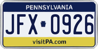 PA license plate JFX0926