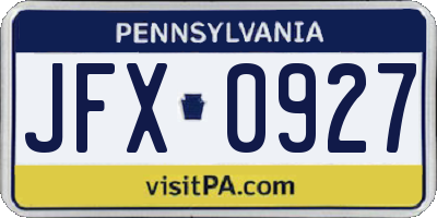 PA license plate JFX0927