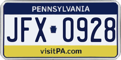 PA license plate JFX0928