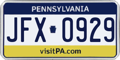 PA license plate JFX0929