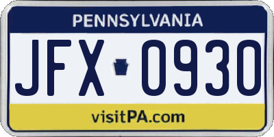 PA license plate JFX0930