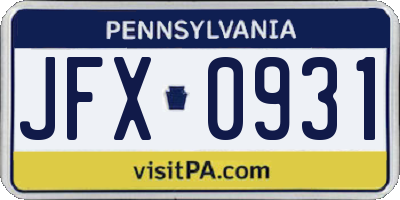 PA license plate JFX0931