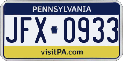 PA license plate JFX0933