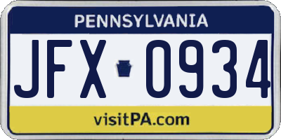 PA license plate JFX0934