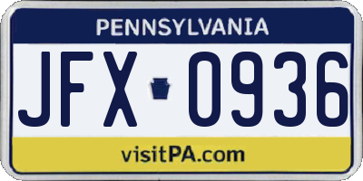 PA license plate JFX0936