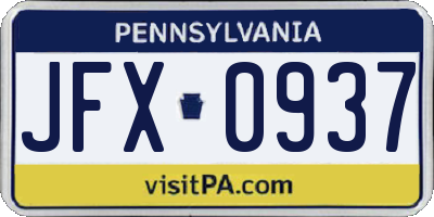 PA license plate JFX0937
