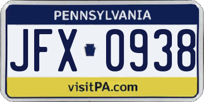 PA license plate JFX0938