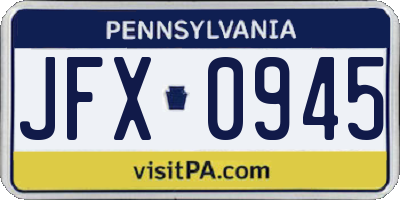 PA license plate JFX0945