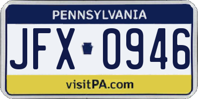 PA license plate JFX0946