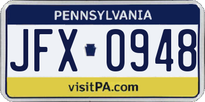 PA license plate JFX0948