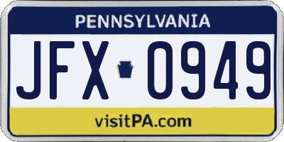PA license plate JFX0949